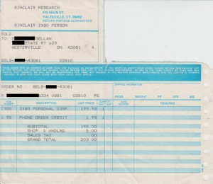 Sinclair ZX80 Invoice